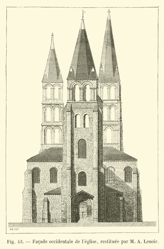 Vestlig fasade av kirken, restaurert av MA Lenoir av French School