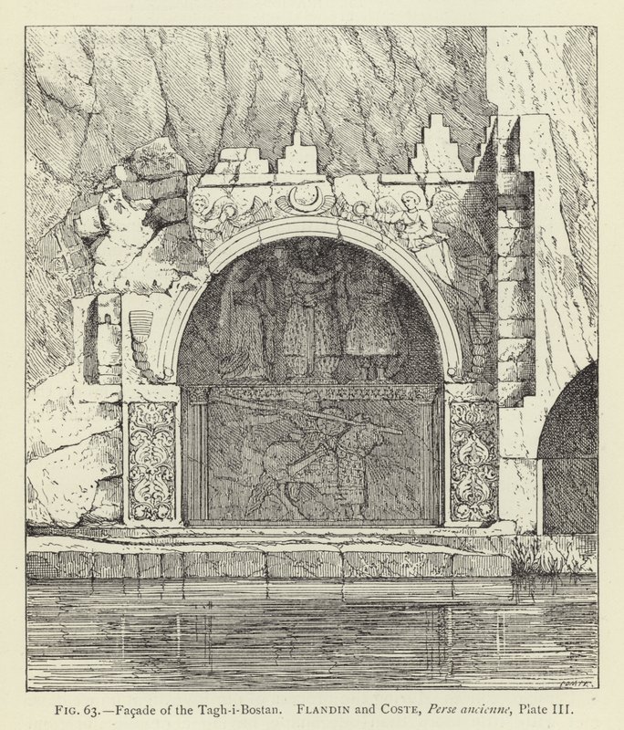 Fasade av Tagh-i-Bostan av French School