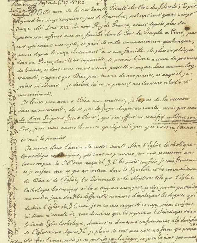 Faksimile av testamentet til Louis XVI av Frankrike av French School