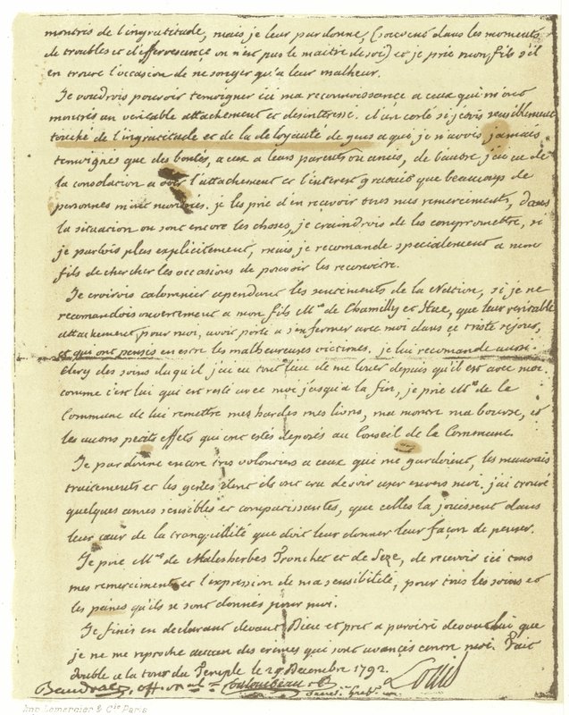 Faksimile av testamentet til Louis XVI av Frankrike av French School