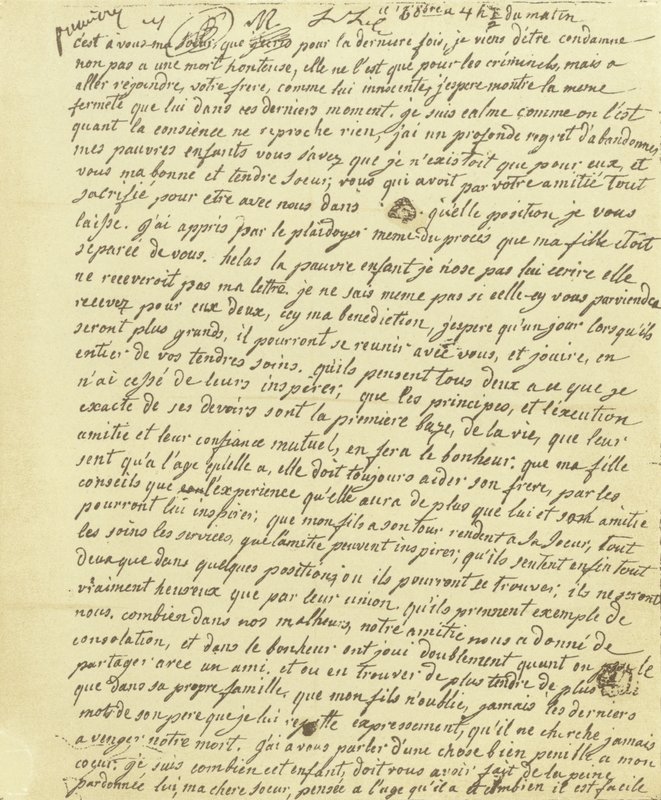 Faksimile av viljen til Marie Antoinette av French School