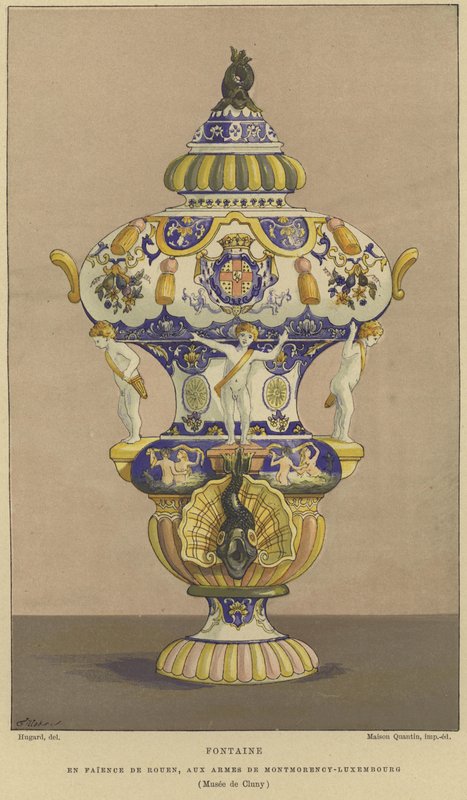 Faience de Rouen vannfontene med armene til huset Montmorency-Luxembourg av French School