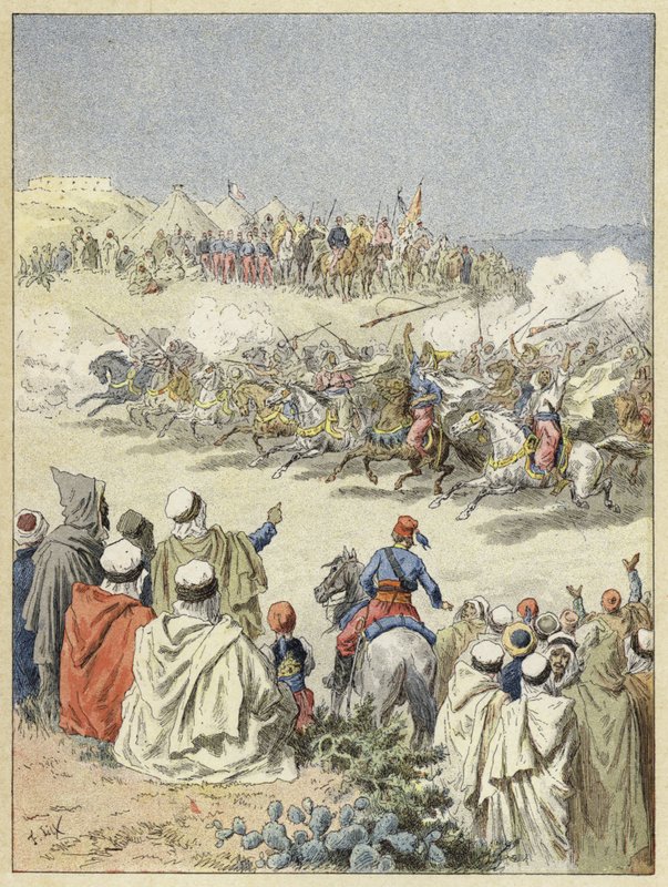 Fantasia, tradisjonell berbersk visning av hestekunst, Nord-Afrika av French School