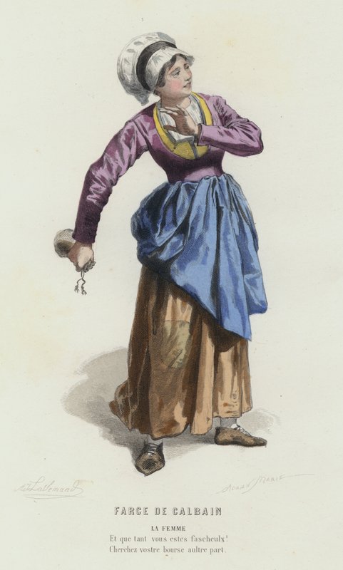 Farce De Calbain (farget gravering) av French School