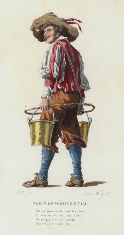 Farce Of The Water Carrier (farget gravering) av French School