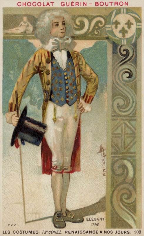 Fasjonabelt kledd mann, 1792 av French School