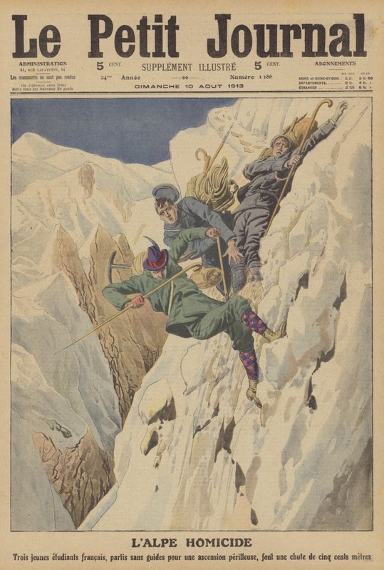 Dødelig fjellklatreulykke i de sveitsiske alper (farge litho) av French School