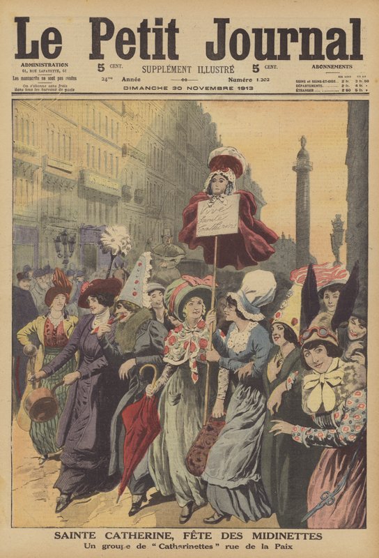 Feast of St Catherine, skytshelgen for klesarbeidere (farge litho) av French School