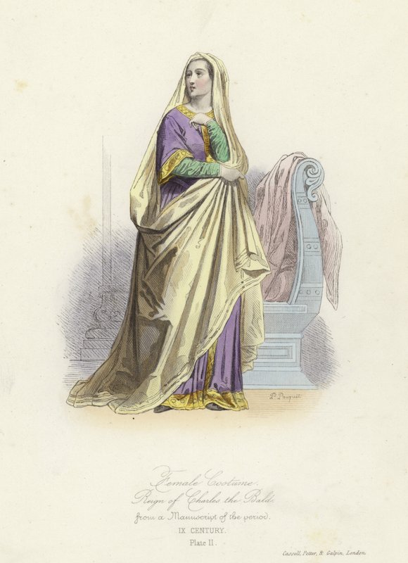 Kvinnelig kostyme fra regjeringen til Charles the Bald, kongen av Vestfrankene av French School