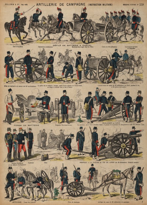 Feltartilleri fra den franske hæren (farget gravering) av French School