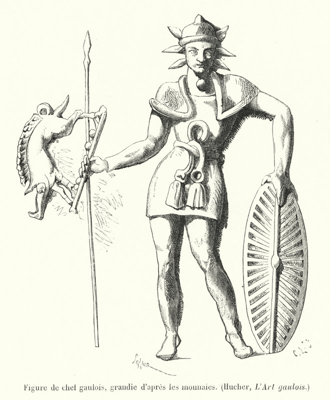 Figur av en gallisk høvding, forstørret i henhold til myntene (gravering) av French School