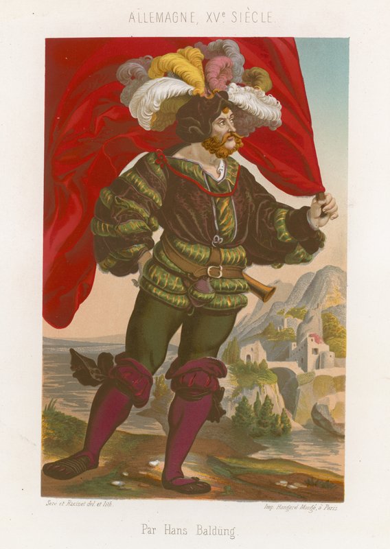 Figur av en mann som står med et flagg av French School