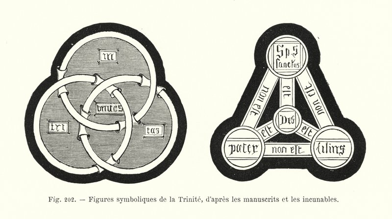 Symbolske figurer av treenigheten, fra manuskripter og inkunabler (gravering) av French School