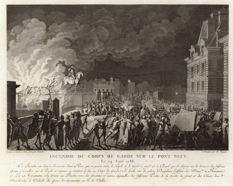 Brann ved Corps du Garde på Pont Neuf i Paris av French School