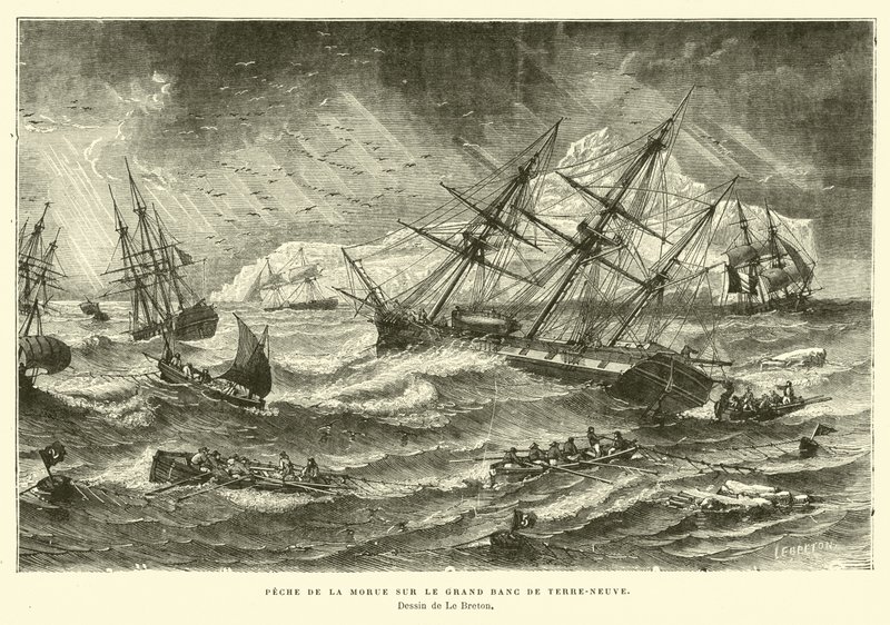 Fiske etter torsk på Grand Banks, Newfoundland av French School