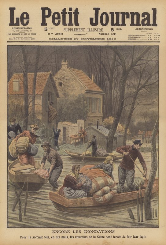 Flom ved elven Seinen, Frankrike (farge litho) av French School