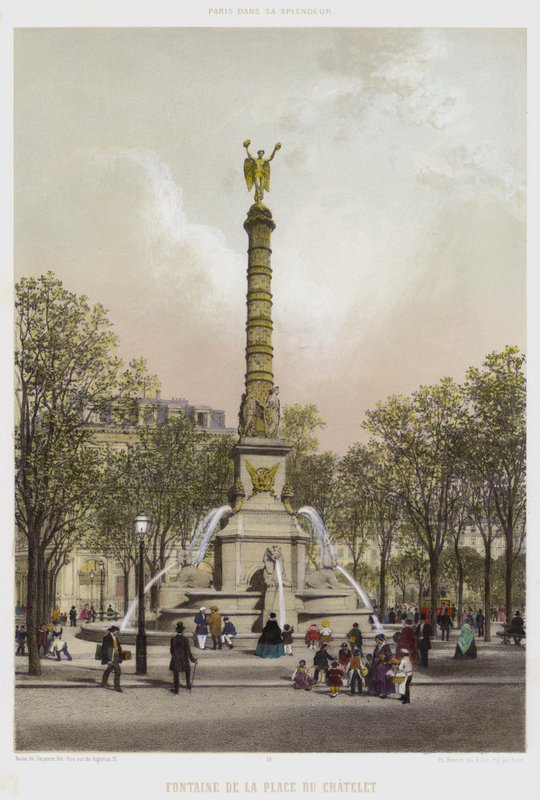 Place Du Chatelet-fontenen (farge litho) av French School