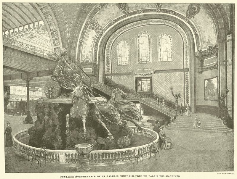 Den monumentale fontenen til sentralgalleriet, nær Maskinpalasset (gravering) av French School