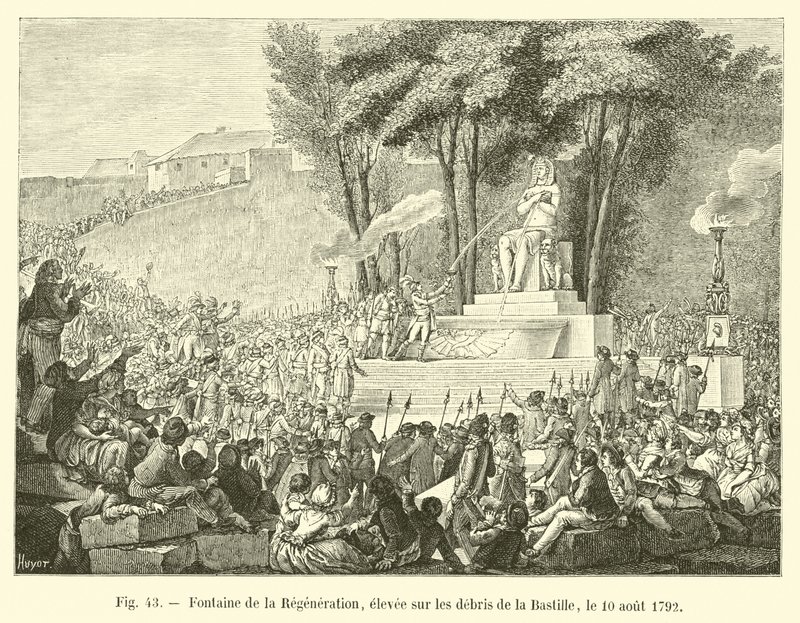 Fountain of Regeneration, reist på ruskene av Bastillen, 10. august 1792 av French School