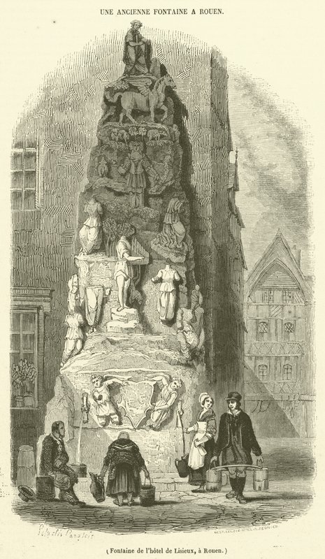 Fontenen til Hotel de Lisieux i Rouen (gravering) av French School