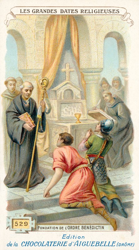 Stiftelsen av benediktinerordenen, 529 (chromolitho) av French School
