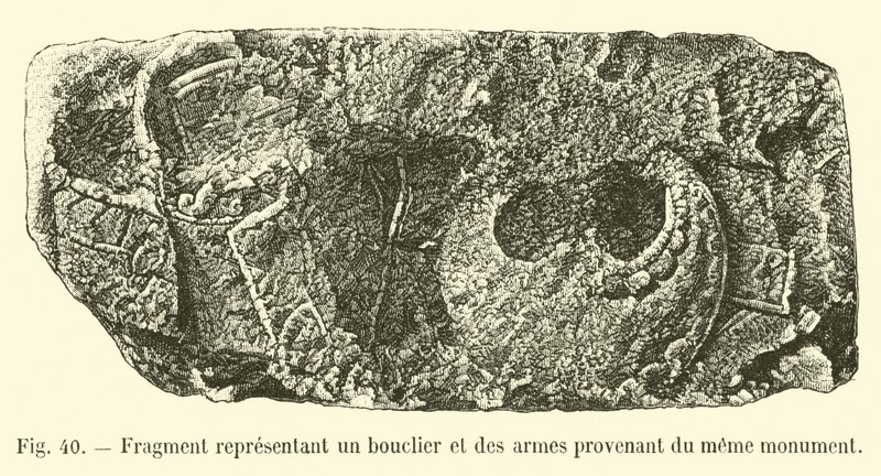 Fragment som representerer et skjold og armer fra samme monument av French School