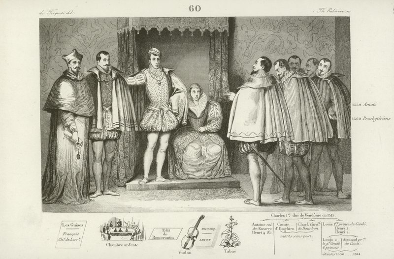 Frans II av Frankrike informerer varamedlemmer i parlamentet om at han har valgt sine onkler, hertugen av Guise og Charles, kardinal av Lorraine, til å styre for ham, 1559 av French School
