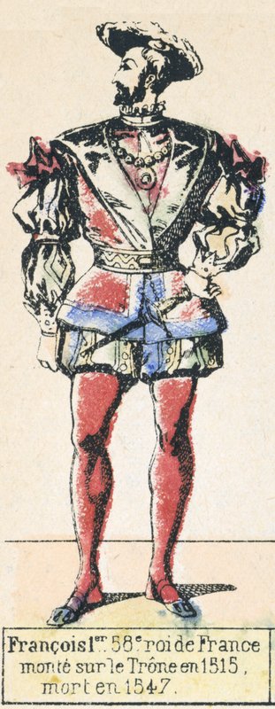 Francois 1er, 58. konge av Frankrike, besteg tronen i 1515, døde i 1547 (farget gravering) av French School