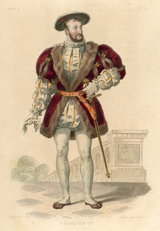 Francois Premier (farget gravering) av French School