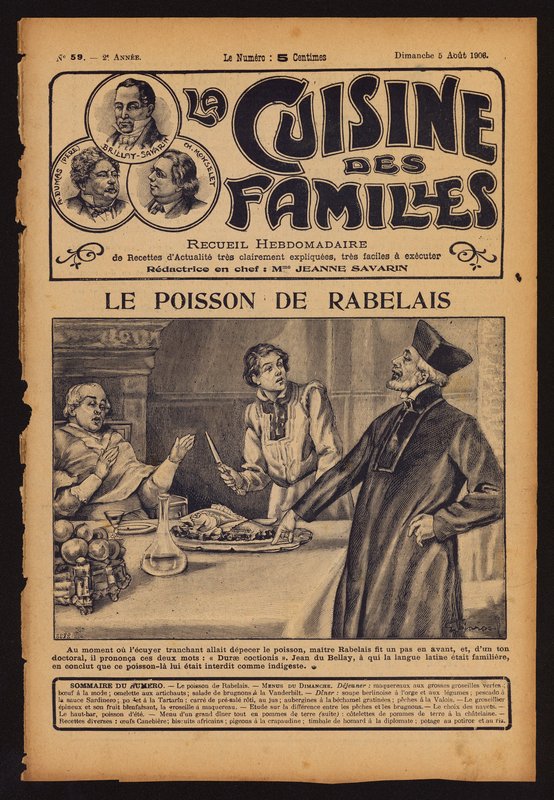 Francois Rabelais advarer kardinal Jean du Bellay mot å spise fisk (gravering) av French School