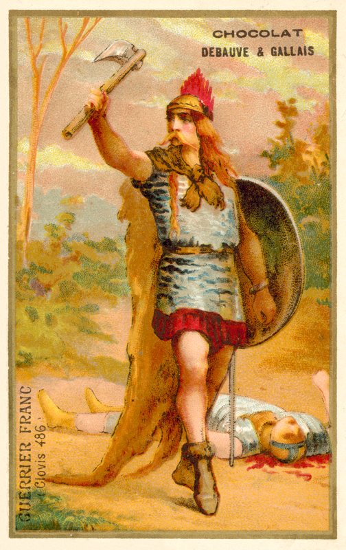 Frankisk kriger fra Clovis I-tiden, 486 (chromolitho) av French School