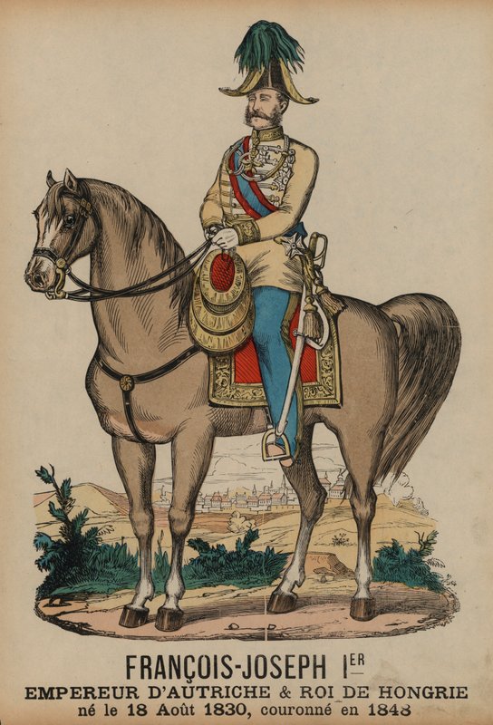 Franz Joseph I, keiser av Østerrike og konge av Ungarn (farget gravering) av French School