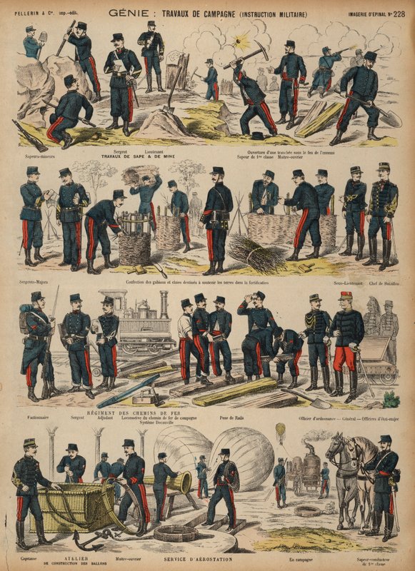 Franske hæringeniører (farget gravering) av French School
