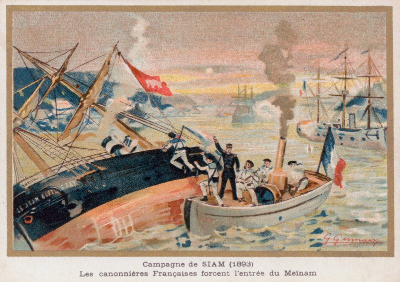 Franske kanonbåter ved Paknam, Siam av French School