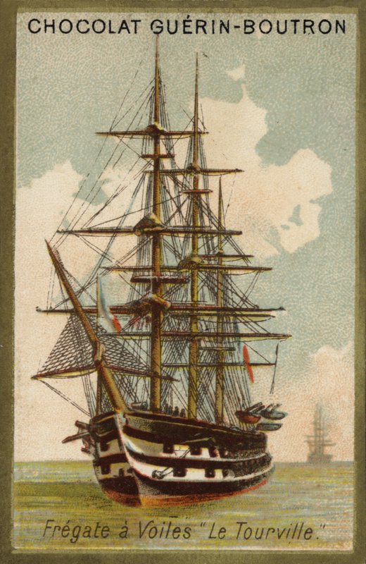 Den franske seilfregatten Tourville (chromolitho) av French School