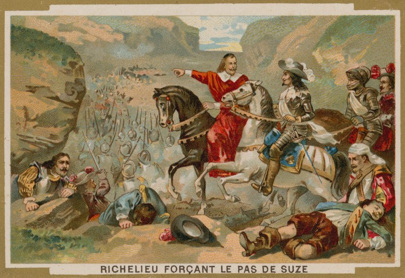 Franske tropper kommandert av kardinal Richelieu tvinger passet ved Suza, Savoy, 1629 av French School