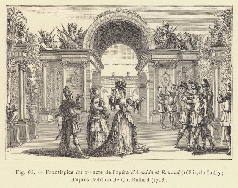 Frontispice av første akt av operaen til Armide og Renaud av French School