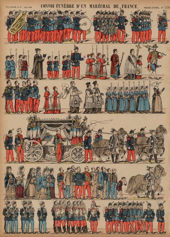 Begravelsesprosesjon av en marskalk av Frankrike (farget gravering) av French School