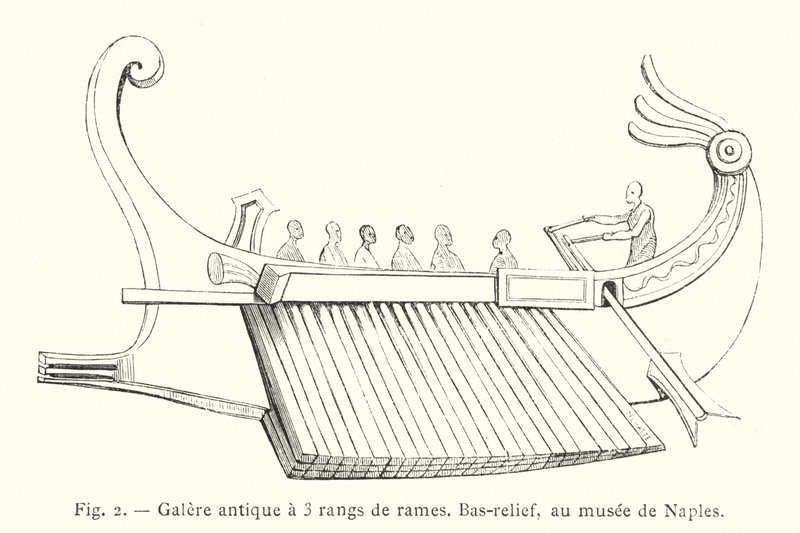 Gammel bysse med 3 rader årer, Bas-relieff, i museet i Napoli (gravering) av French School