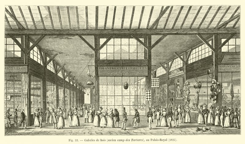 Tregallerier, tidligere leir for tartarene, ved Palais-Royal, 1825 av French School