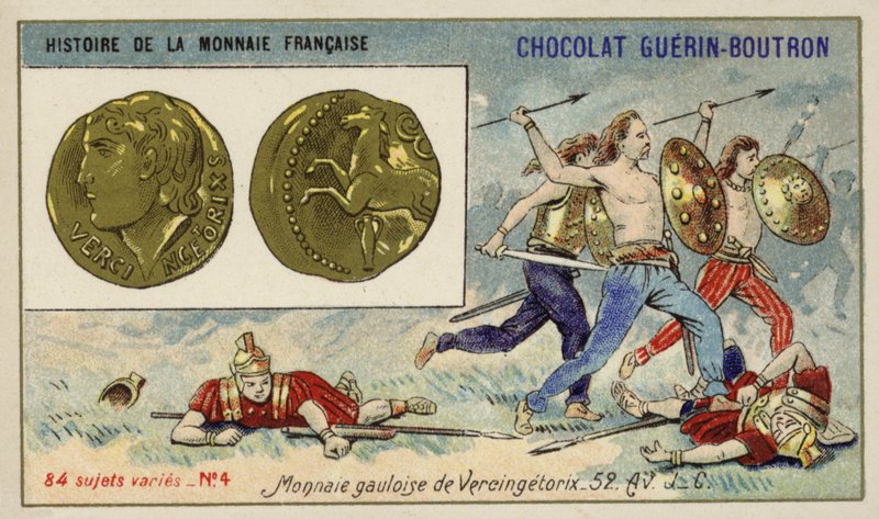 Galliske mynter av Vercingetorix, 52 f.Kr. (chromolitho) av French School