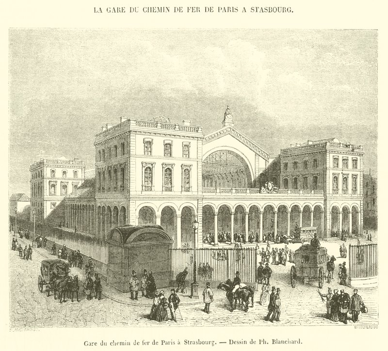 Jernbanestasjon fra Paris til Strasbourg (gravering) av French School
