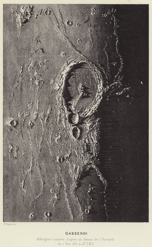 Gassendi, Lunar Mountains (litho) av French School