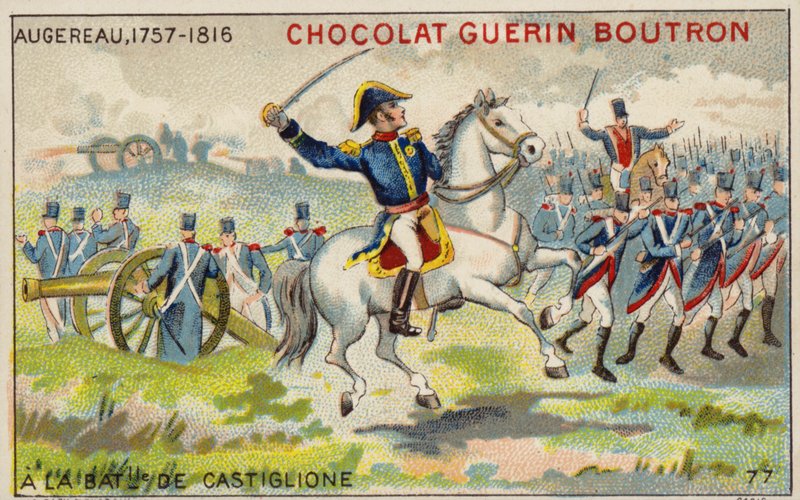 General Augereau i slaget ved Castiglione (chromolitho) av French School