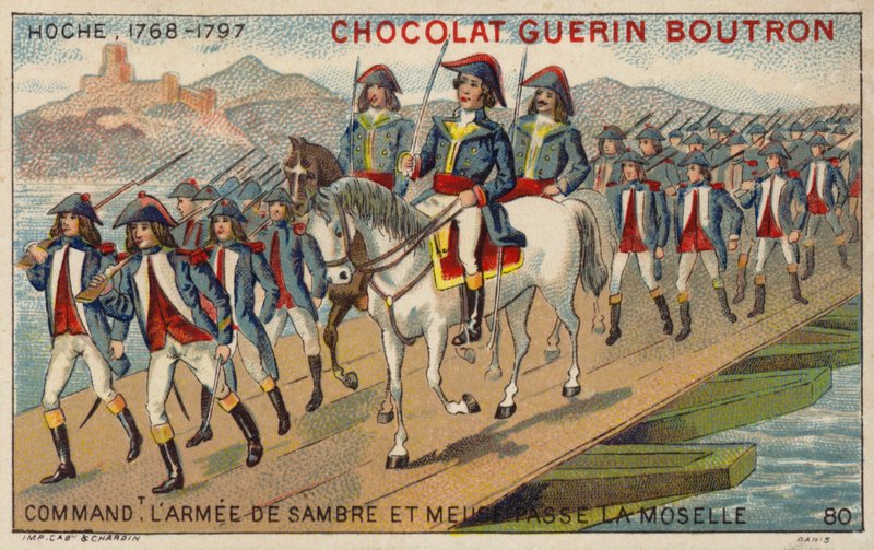 General Hoche, sjef for Army of Sambre and Meuse, krysser Mosel (chromolitho) av French School