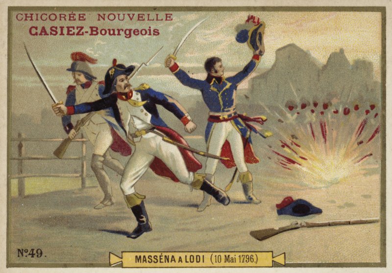 General Massena i slaget ved Lodi, Italia, 10. mai 1796 av French School