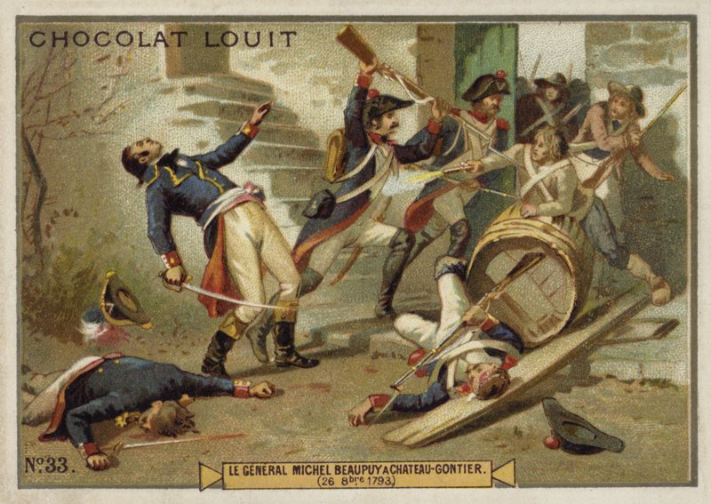General Michel de Beaupuy såret ved Chateau-Gontier, Vendee-opprøret, den franske revolusjonen, 26. oktober 1793 av French School