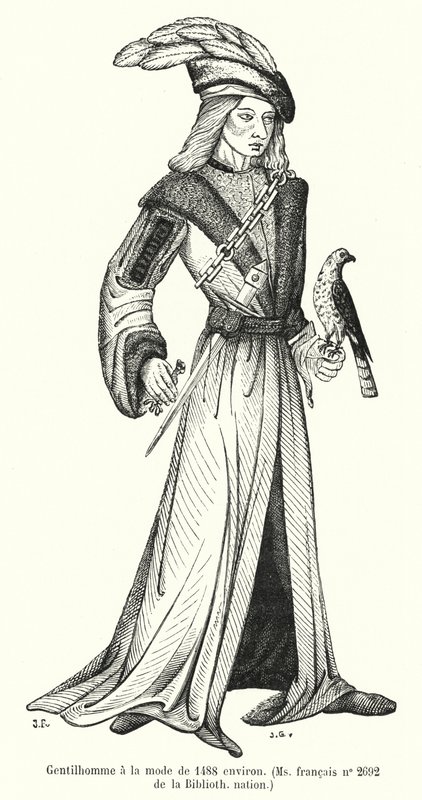 Fasjonabel herre fra rundt 1488 (gravering) av French School