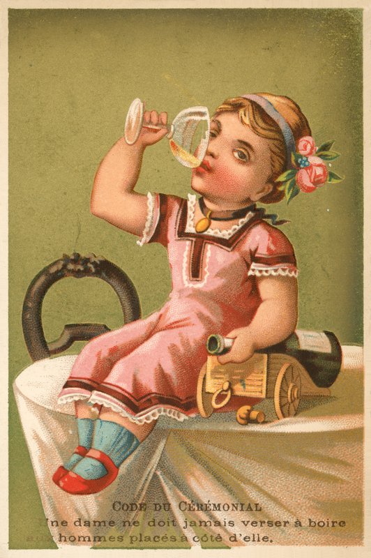 Jente som drikker champagne (chromolitho) av French School