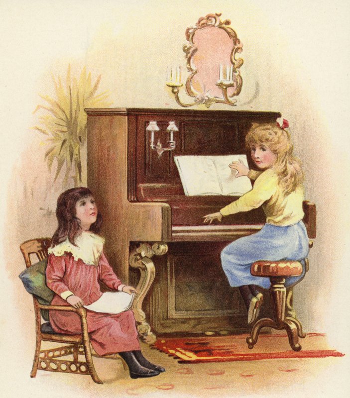 Jenter ved og ved piano av French School